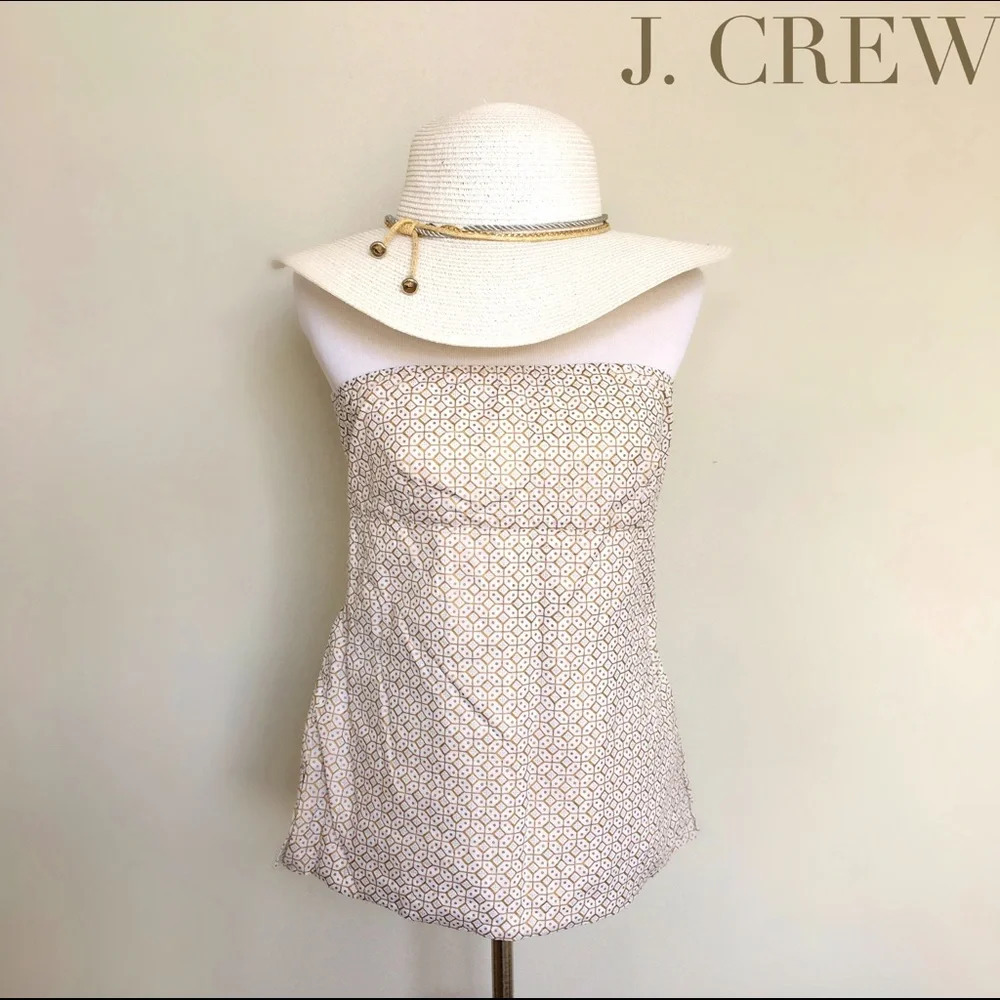J. Crew White and Brown Strapless Top 10